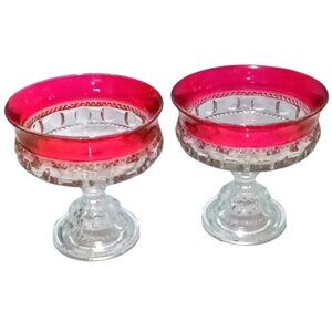 Vintage Lot of 2 Tiffin Franciscan  King's Crown Ruby Flashed Rim Compote Dishes